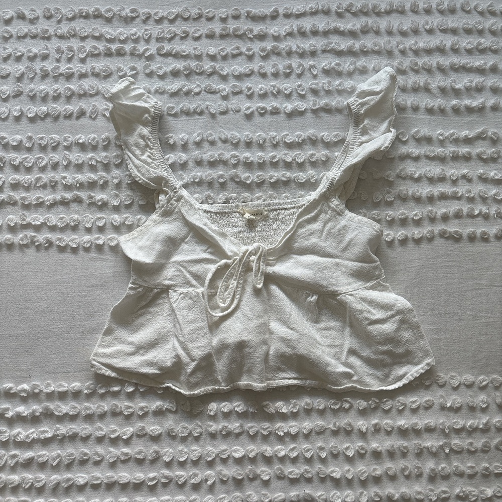 LA Hearts, white linen crop top with tie front detail